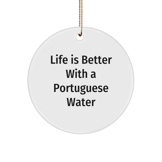 Gifts from family members for Portuguese Water Dog lovers, 'Life Is Better With A Portuguese Water', Circle Ornament, Christmas Unique Gifts - Image 1