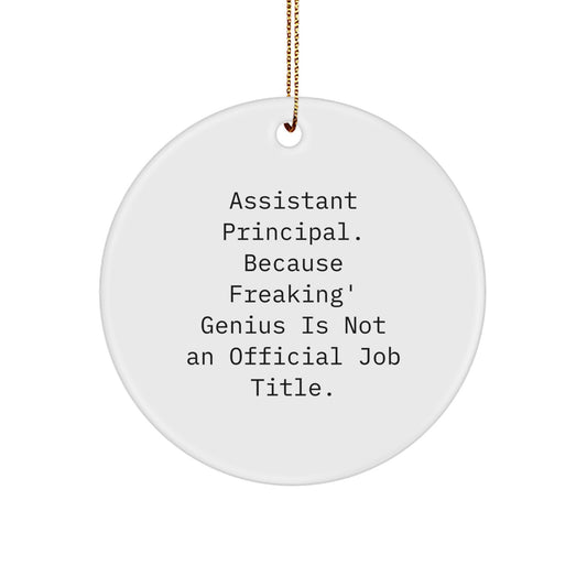 Funny Assistant Principal Gifts for Men, Circle Ornament with 'Freaking genius' Quote, Christmas Decorations Unique Gifts from Friends - Image 1