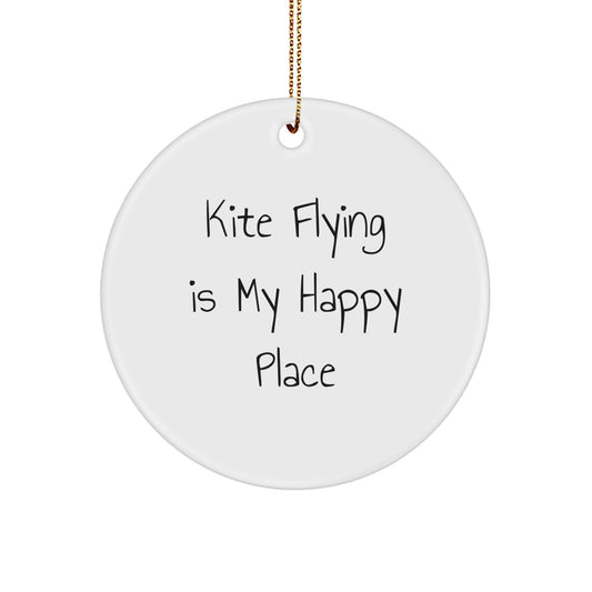 Kite Flying Gifts from Family, Friends, or Coworkers for Kite Flying Fans - 'Kite Flying Is My Happy Place' Circle Ornament - Image 1