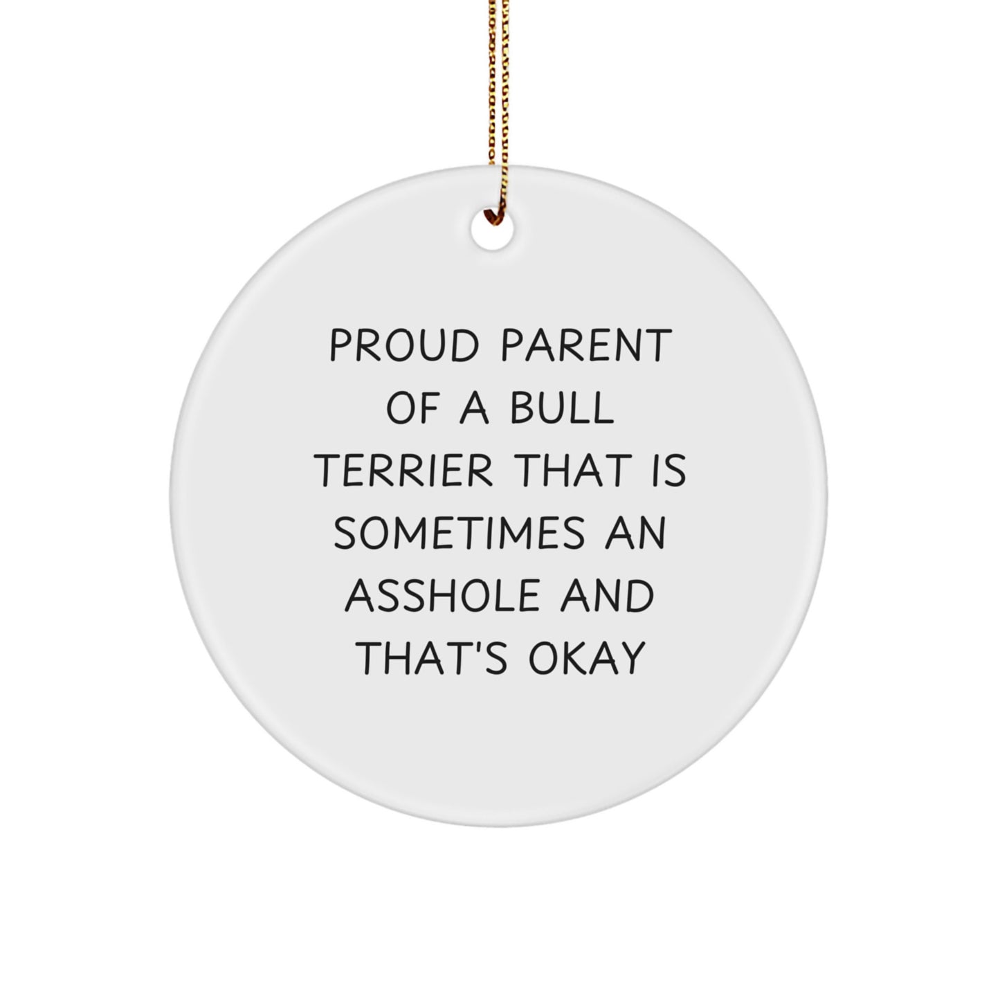 Funny Bull Terrier Dog Gifts for Men, Women, Friends, and Family - Christmas Unique Circle Ornament with Proud Parent Quote - Image 1
