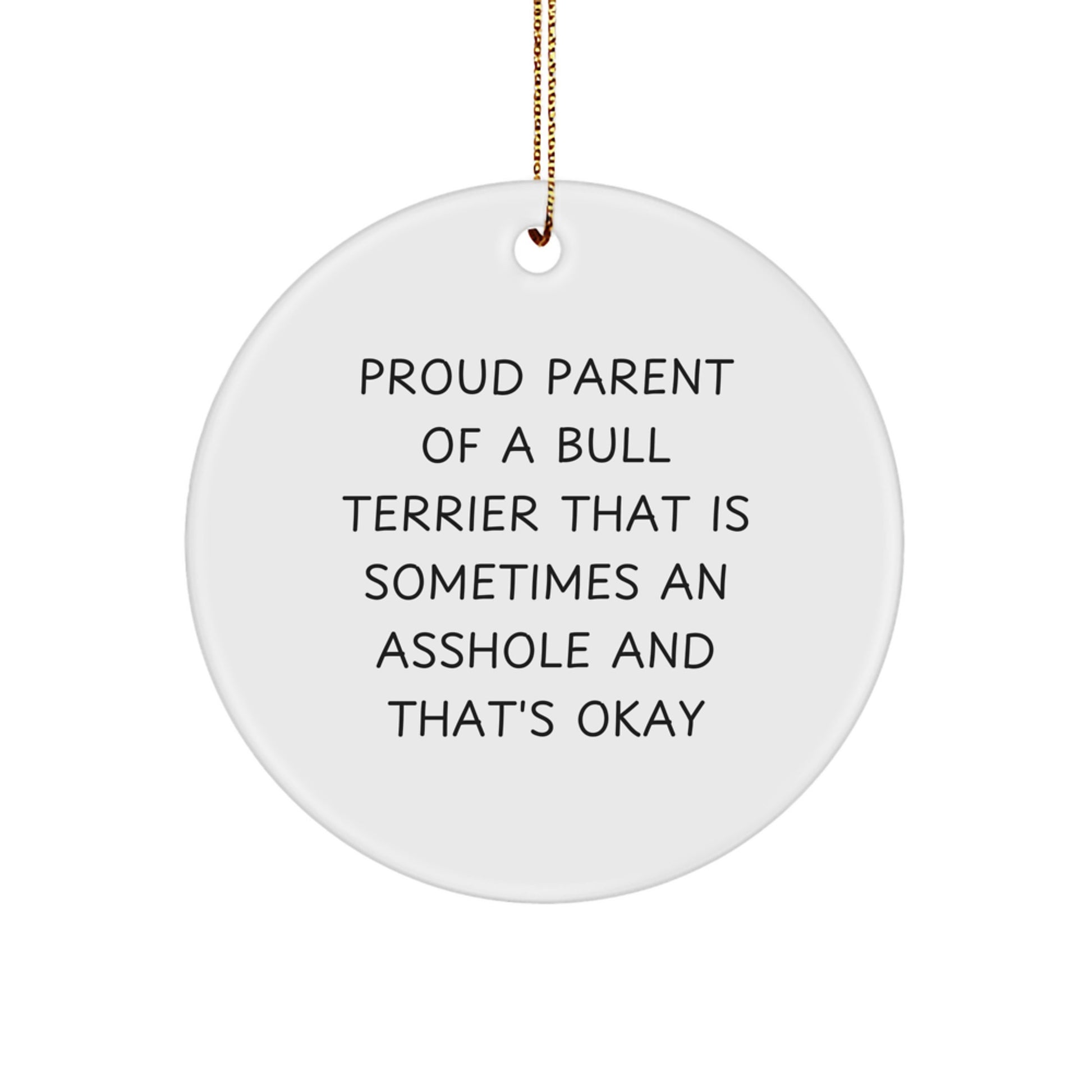 Funny Bull Terrier Dog Gifts for Men, Women, Friends, and Family - Christmas Unique Circle Ornament with Proud Parent Quote - Image 1