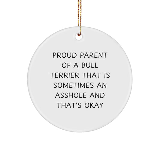 Funny Bull Terrier Dog Gifts for Men, Women, Friends, and Family - Christmas Unique Circle Ornament with Proud Parent Quote - Image 1