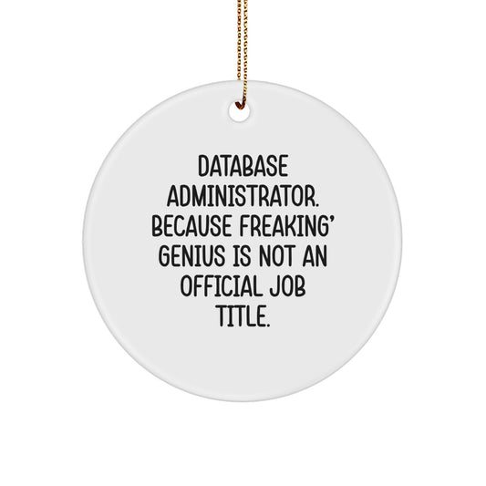 Funny Gifts from Friends for Database Administrator - 'Database Administrator. Because Freaking' genius Is Not An Official Job Title.' Circle Ornament for Christmas Unique Gifts - Image 1