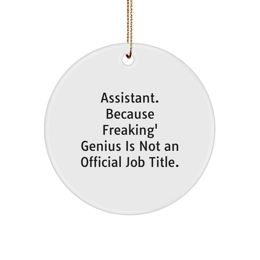 Funny Assistant Gifts for Men, 'Assistant Because Freaking genius Is Not An Official Job Title' Christmas Unique Circle Ornament, Circle Shaped Desk Decoration, Gifts from Family, Friends, Coworkers - Image 1