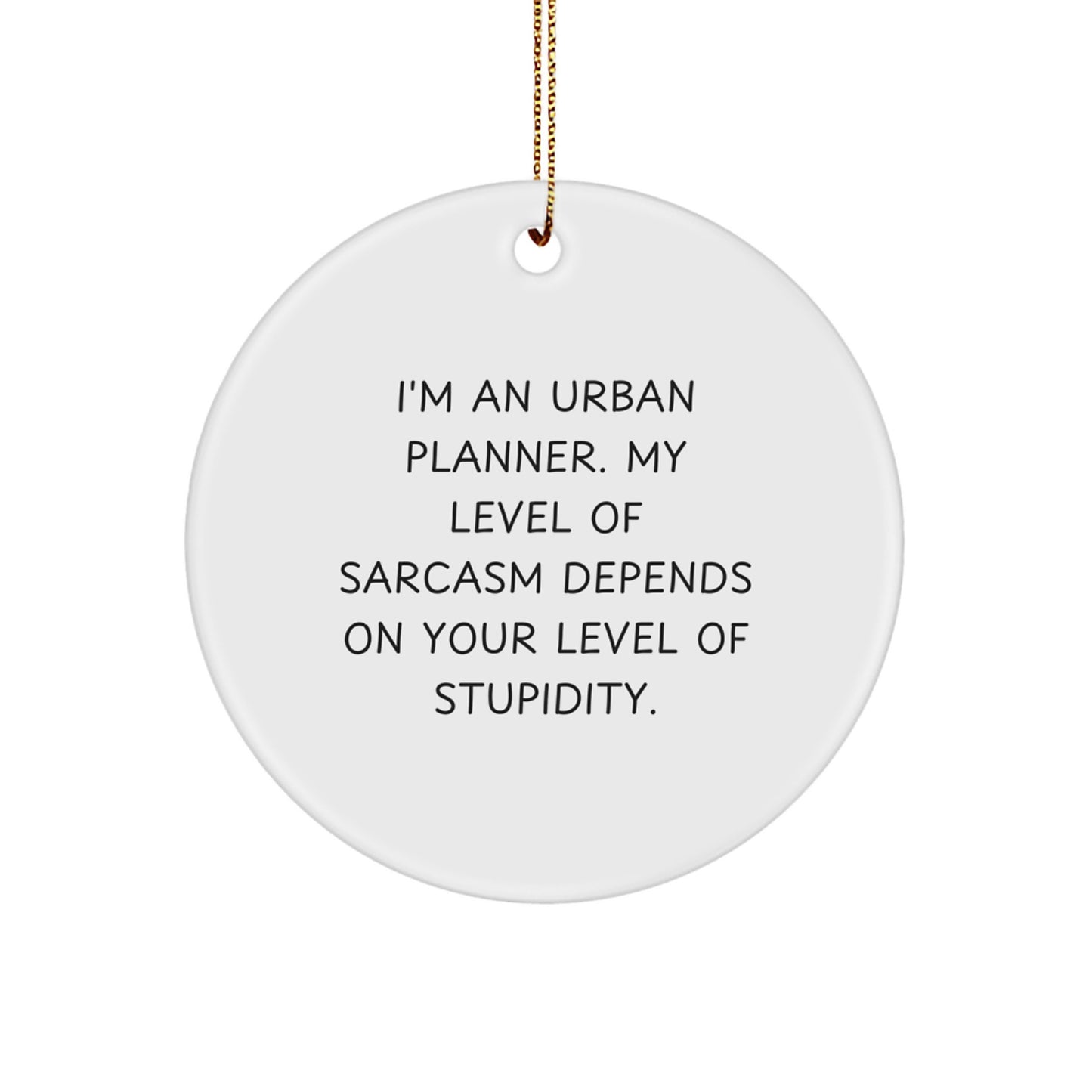 Funny Urban Planner Gifts from Friends for Urban Planner Men - Christmas Unique Circle Ornament with 'I'm An Urban Planner. My Level Of Sarcasm Depends On Your Level Of Stupidity.' Quote - Image 1