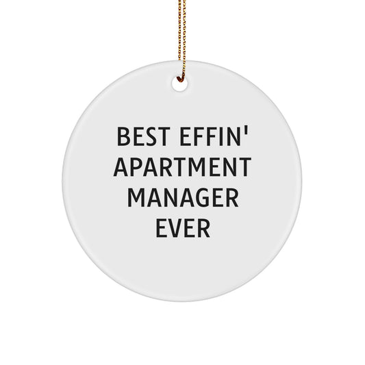 Funny 'Best Effin' Apartment Manager Ever' White Circle Ornament Gifts from Family, Friends, Coworkers to Apartment Manager, Men, Women, Kids for Christmas Unique Gift Ideas - Image 1