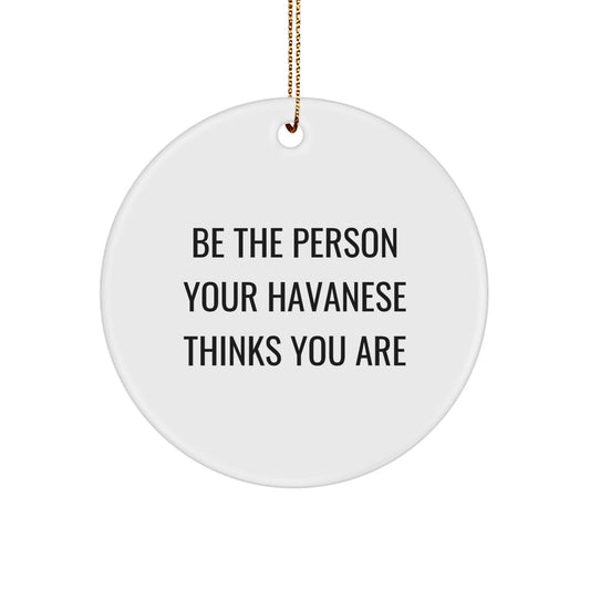 Funny Havanese Dog Christmas Circle Ornaments Gifts from Friends to Havanese Dog Owners, 'Be The Person Your Havanese Thinks You Are' Decorative Wall Hanging - Image 1