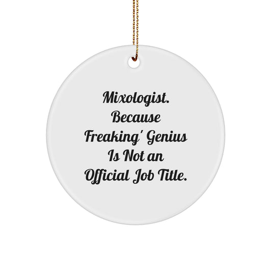 Mixologist Gift from Friends Funny Circle Ornament, 'Mixologist Because Freaking genius Is Not An Official Job Title' Christmas Decorations for Mixologist Men - Image 1