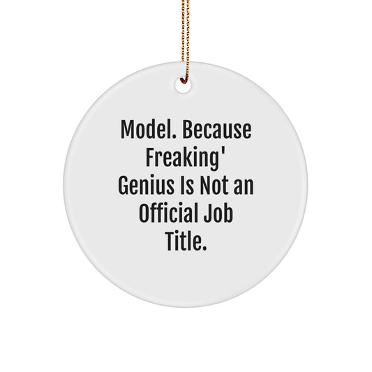 Funny Model Gifts from Friends - Christmas Circle Ornament, 'Model. Because Freaking' genius Is Not An Official Job Title.' Quote - Image 1