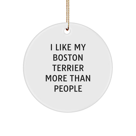 Funny Boston Terrier Dog Circle Ornament Gifts from Men to Friends for Christmas - Image 1