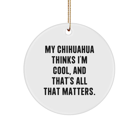 Funny Chihuahua Dog Gifts from Friends for Christmas Unique Circle Ornaments, Chihuahua Thinks I'm Cool and That's All That Matters - Image 1