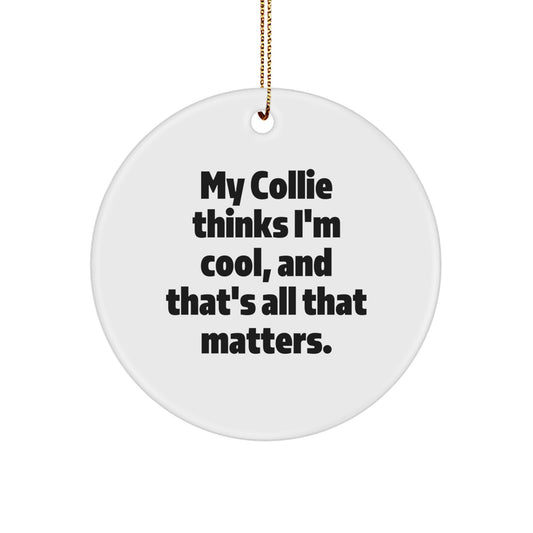 Funny Collie Dog Gifts from Family, Unique Circle Ornament, My Collie Thinks I'm Cool, And That's All That Matters. - Image 1