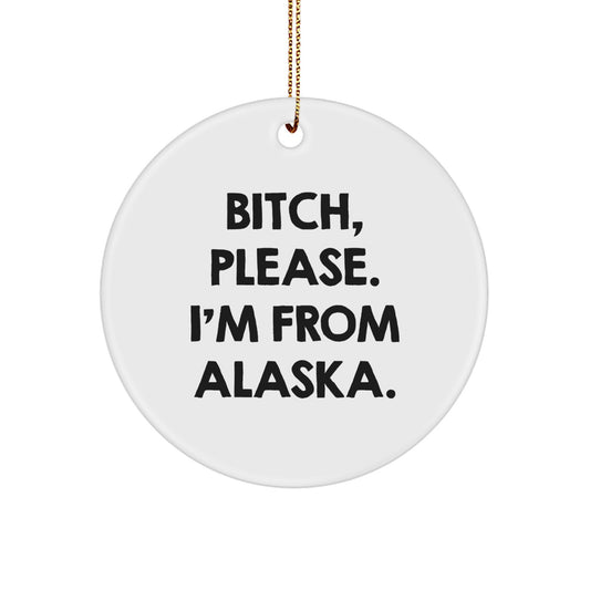 Funny Alaska Christmas Circle Ornament Gifts from Friends and Family with B-tch Please I'm From Alaska. - Image 1