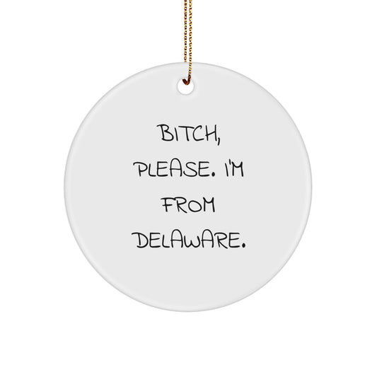 Funny Delaware Circle Ornament - Gifts from Delaware - B-tch Please I'm From Delaware. Christmas Unique Gifts for Women, Men, Friends, Coworkers, Family - Delaware State Symbol - Image 1