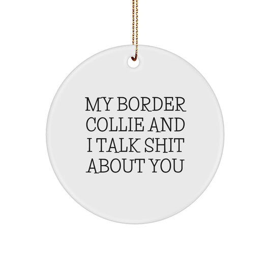 Funny Border Collie Dog Gifts from Family for Men - Unique Circle Ornament with 'My Border Collie And I Talk Shit About You' Quote for Christmas - Image 1