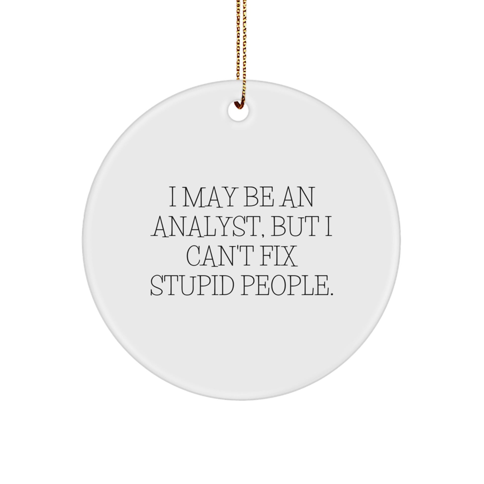 Funny Analyst Gifts for Men Friends Coworkers - 'I May Be An Analyst, But I Can't Fix Stupid People.' Circle Ornament, White, 2.75'' Tall, Christmas Unique Gifts - Image 1
