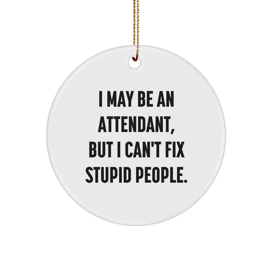 Funny Attendant Gifts from Men to Coworkers - I May Be An Attendant, But I Can't Fix Stupid People. Circle Ornament for Christmas Unique Gifts for Attendant - Image 1