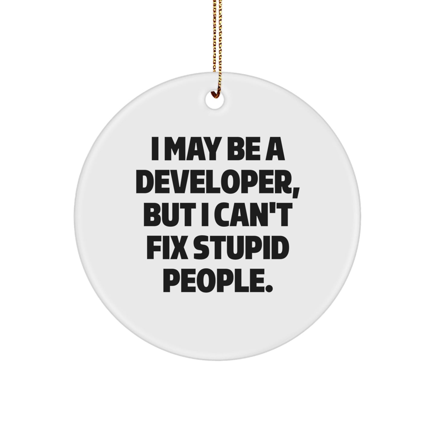 Funny Developer Gifts from Men, 'I May Be A Developer, But I Can't Fix Stupid People.' Christmas Unique Circle Ornament for Developer Friends - Image 1