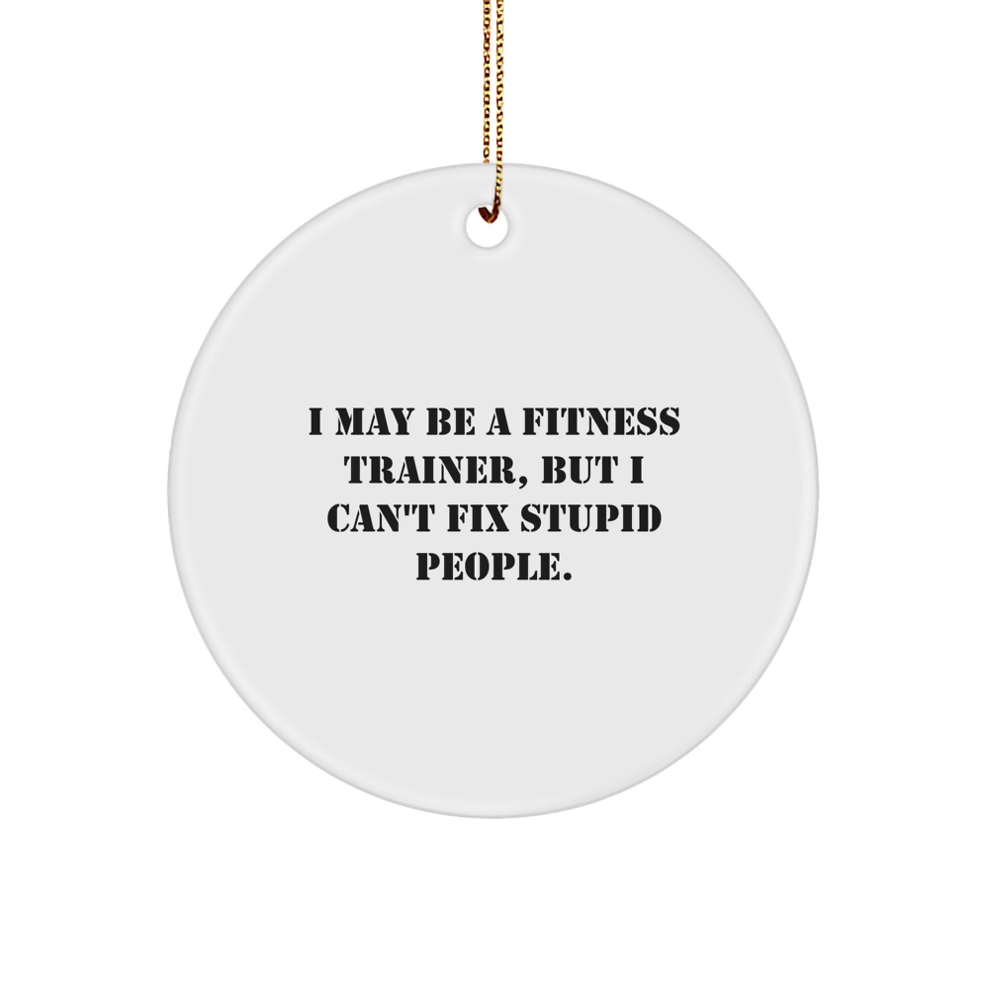 Funny Fitness Trainer Gifts from Friends and Family - 'I May Be A Fitness Trainer, But I Can't Fix Stupid People.' - Christmas Unique Circle Ornament for Fitness Trainer Enthusiasts - Image 1