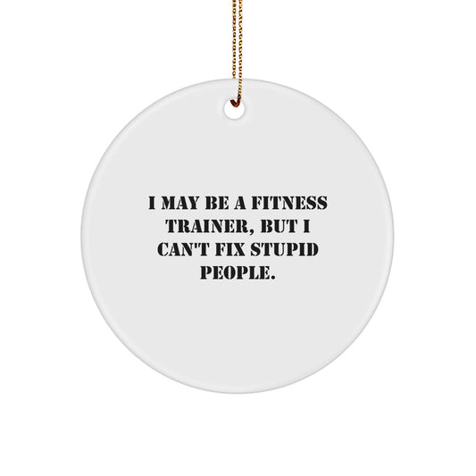 Funny Fitness Trainer Gifts from Friends and Family - 'I May Be A Fitness Trainer, But I Can't Fix Stupid People.' - Christmas Unique Circle Ornament for Fitness Trainer Enthusiasts - Image 1