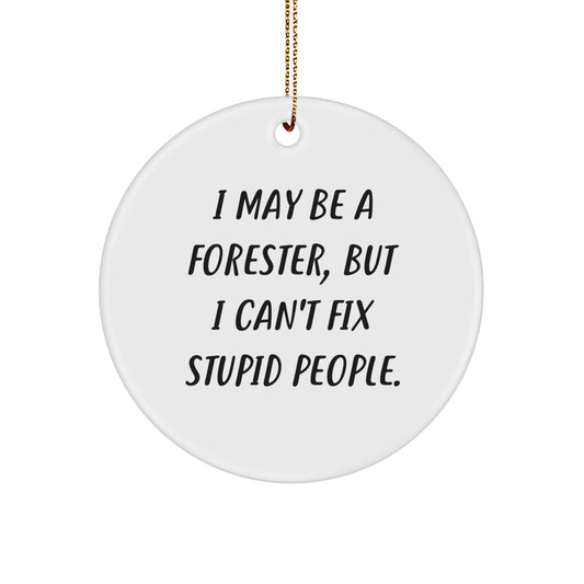 Funny Forester Circle Ornament Gifts from Friends and Family - Christmas Unique Ornaments for Forester Enthusiasts - White Circle Shaped Decorations with Gold Cord - Image 1