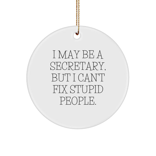 Funny Secretary Gifts from Friends Christmas Circle Ornament 'I May Be A Secretary, But I Can't Fix Stupid People.' - Image 1