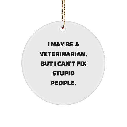 Funny Veterinarian Gifts from Men Friends to Friends for Veterinarian Men, I May Be A Veterinarian, But I Can't Fix Stupid People. Circle Ornament for Christmas - Image 1