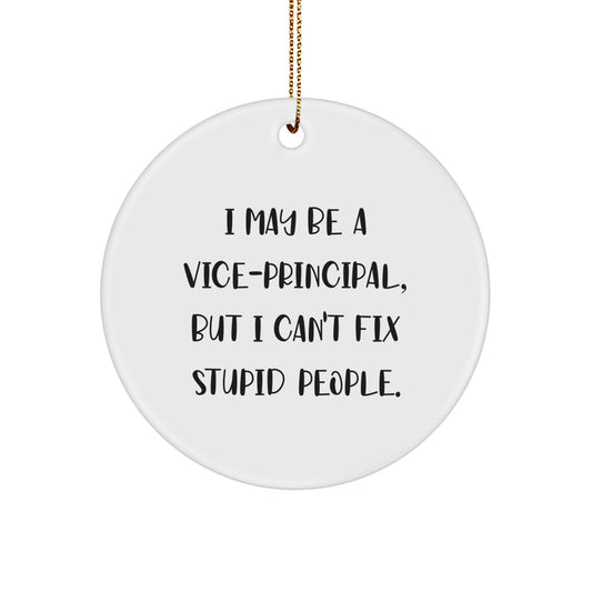 Funny Vice-principal Gifts for Men, Women, Friends, or Coworkers - I May Be A Vice-principal, But I Can't Fix Stupid People. Christmas Unique Circle Ornament - Image 1