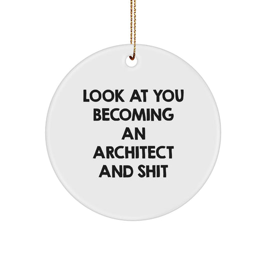 Funny Architect Gifts for Him, Circle Ornament with Look At You Becoming An Architect And Shit, Christmas Unique Presents from Friends - Image 1