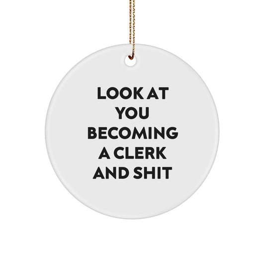 Funny Clerk Christmas Circle Ornament Gifts from Friends for Clerks - Image 1
