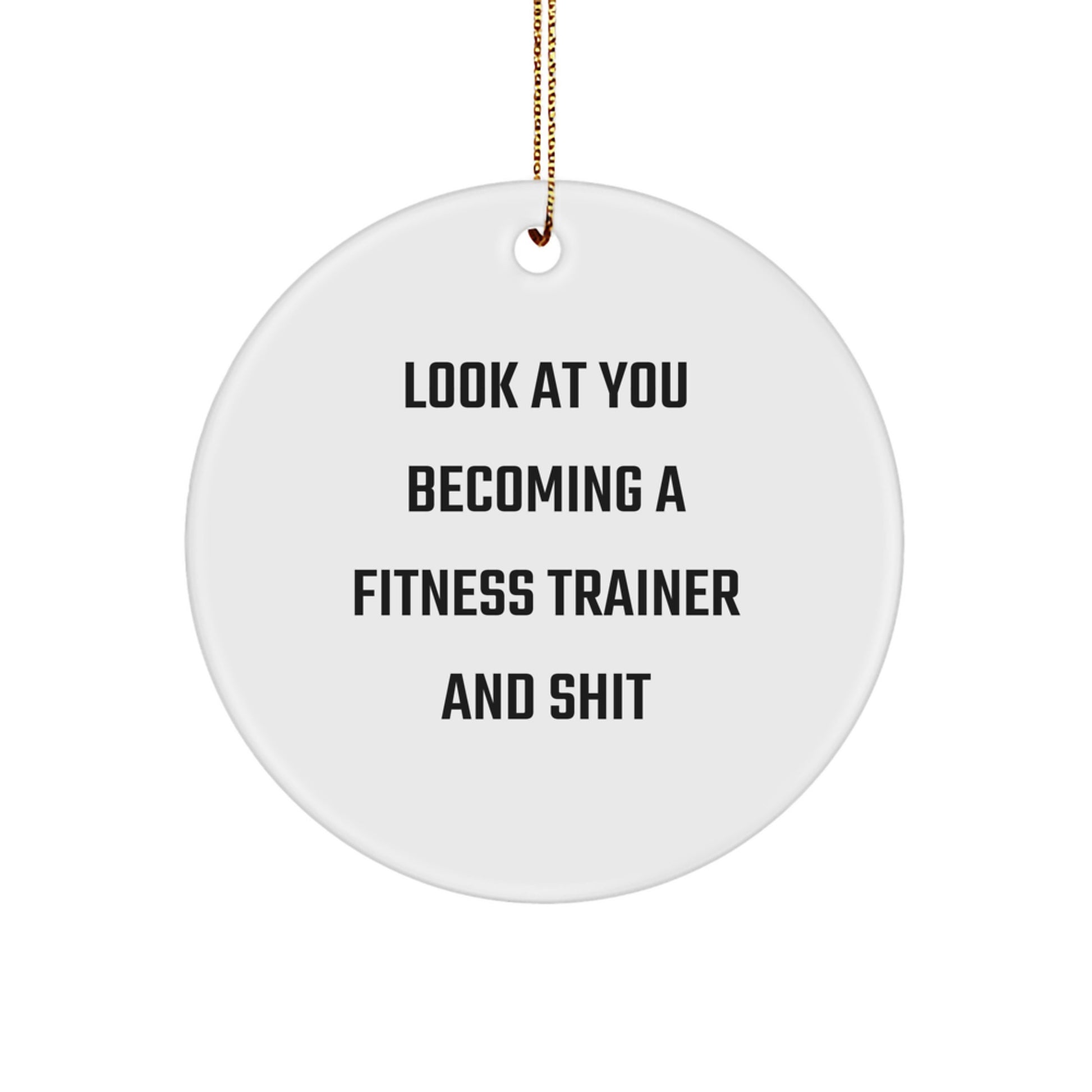 Fitness Trainer Christmas Unique Gifts for Men and Women from Friends and Family - 'Look At You Becoming A Fitness Trainer And Shit' Funny Circle Ornament - Image 1