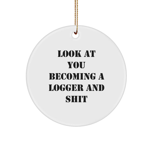 Logger Keepsake Christmas Ornament for Him Gift with Gold Cord - Image 1