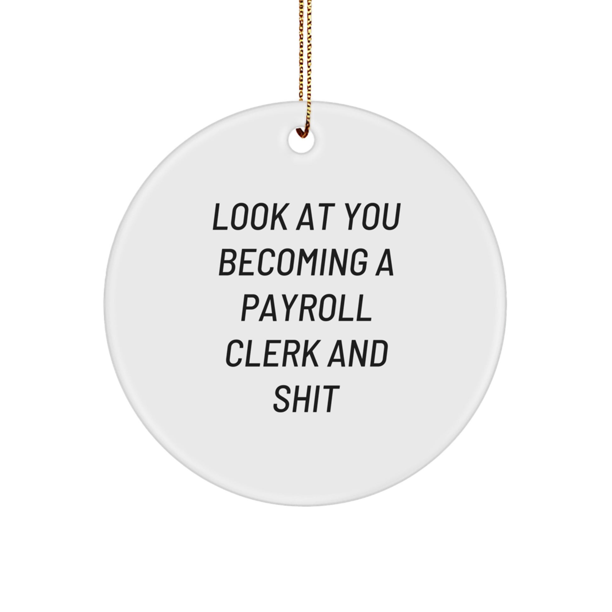 Funny Payroll Clerk Gifts for Men, Circle Ornament with Look At You Becoming A Payroll Clerk And Shit Quote, Christmas Unique Gifts from Family - Image 1