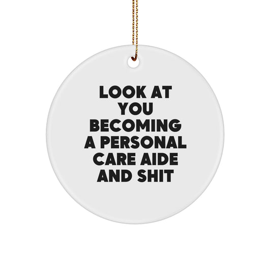 Gifts from Friends and Family for Personal Care Aide, Circle Ornament with Funny Quote, Christmas Unique Decor - Image 1