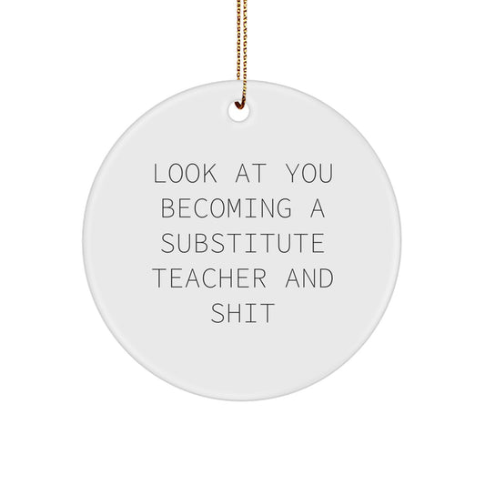 Funny Substitute Teacher Gifts from Friends, Circle Ornament with Look At You Becoming A Substitute Teacher And Shit Quote, Perfect Unique Christmas Unique Gifts for Substitute Teachers - Image 1