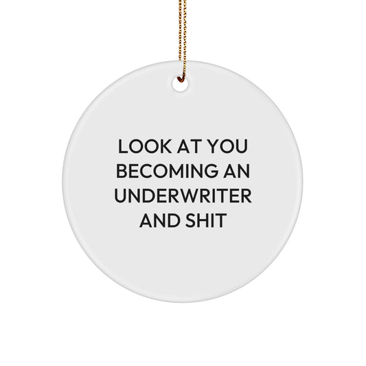 Funny Underwriter Gifts from Men to Friends, Circle Ornament with Look At You Becoming An Underwriter And Shit Quote, Unique Christmas Unique Gifts - Image 1