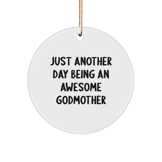 Christmas Gift for Her Godmother Ornament Present White Circle - Image 1