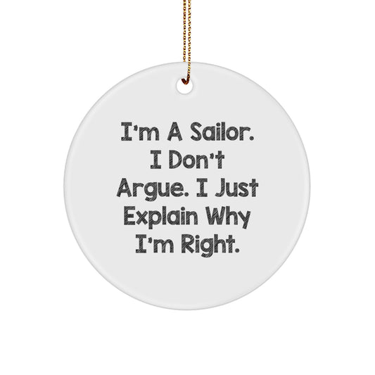 Funny Sailor Gifts for Men, Sailor Circle Ornament with Gold Cord, Christmas Unique Gifts from Friends, Men Sailor Decorations - Image 1