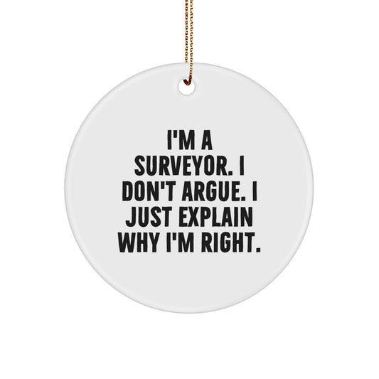 Funny Surveyor Gifts from Men for Family - I'm A Surveyor, I Don't Argue, I Just Explain Why I'm Right. Circle Ornament for Christmas Unique Gifts - Image 1