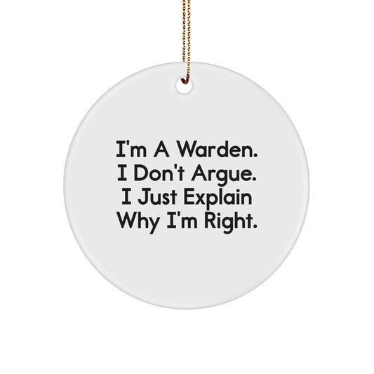 Funny Warden Circle Ornament Gifts from Friends, Unique Christmas Decorations for Warden, Inspirational Men's Women's Office Party Present - Image 1