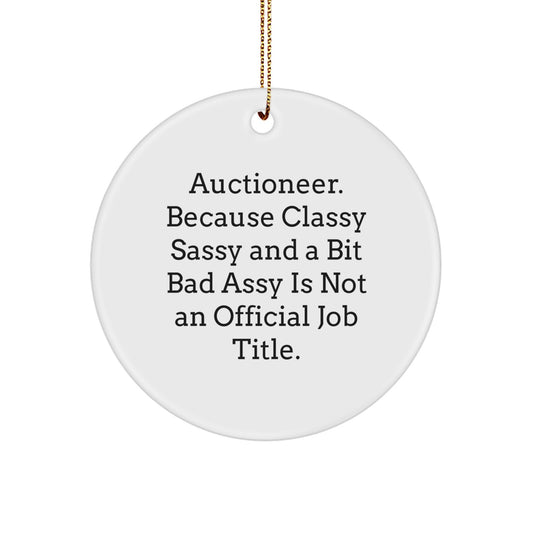 White Circle Christmas Ornament for Coworkers – Auctioneer Keepsake Gift - Image 1