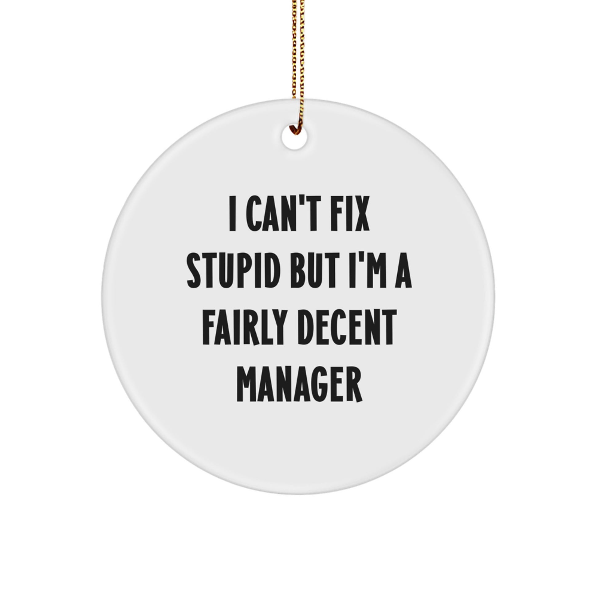 Funny Manager Gifts for Men Manager Friends Coworkers - 'I Can't Fix Stupid' Christmas Unique Circle Ornament - Image 1