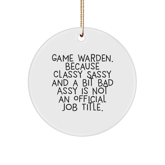 Funny Game Warden Gifts for Men, Christmas Ornament with Quirky Quote - Gifts from Friends, Game Warden Circle Ornament with Humorous Sarcasm - Image 1