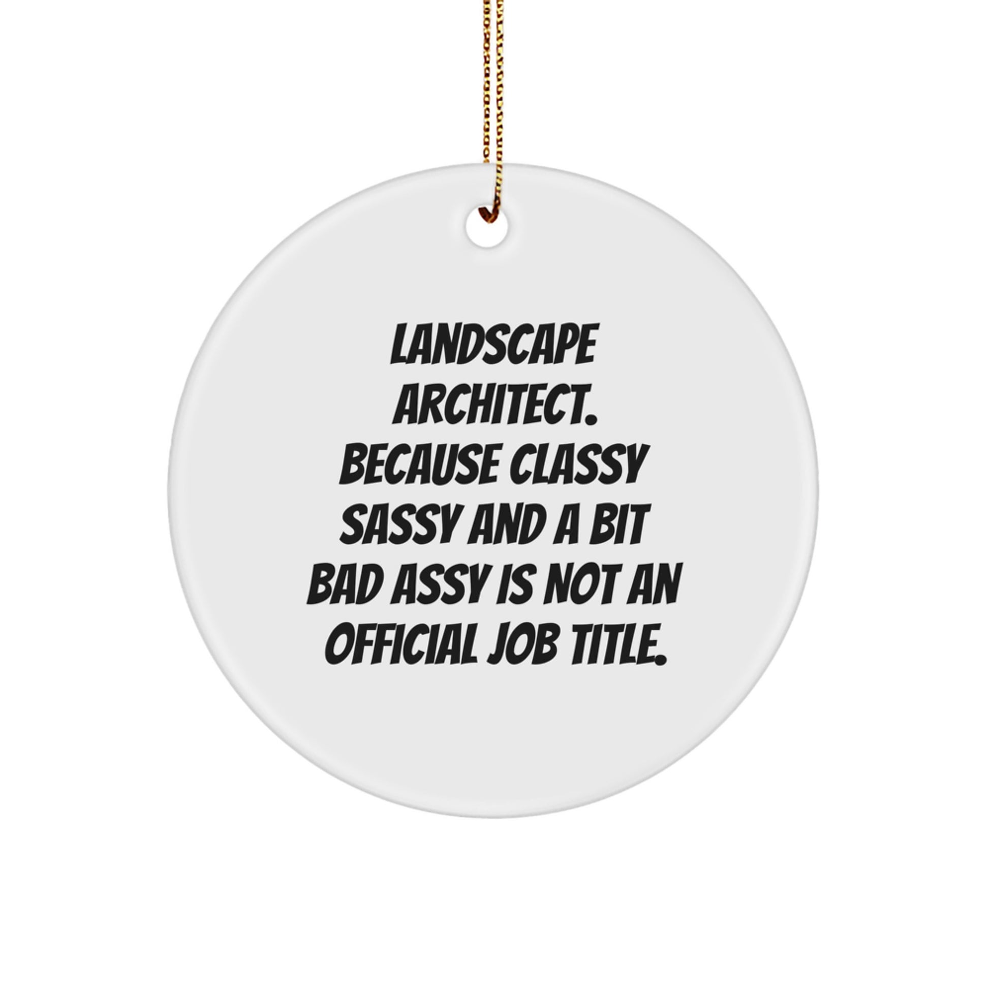 Funny Landscape Architect Gifts from Friends to Coworkers - Unique Circle Ornament, White, 'Landscape Architect. Because Classy Sassy And A Bit Fearlessy Is Not An Official Job Title.' - Image 1
