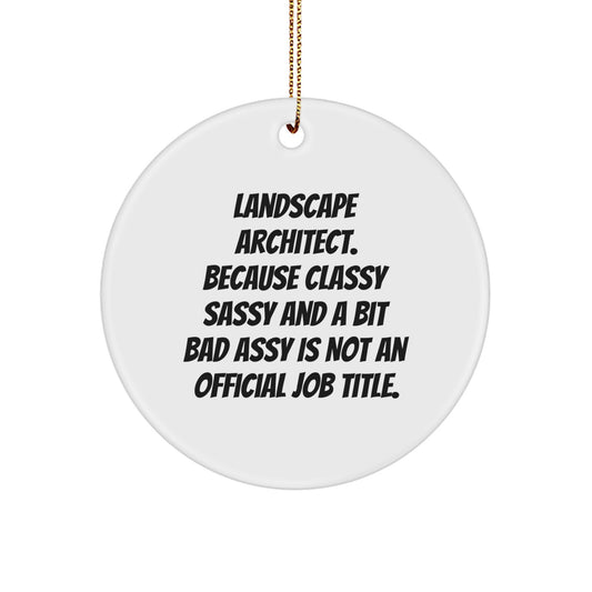 Funny Landscape Architect Gifts from Friends to Coworkers - Unique Circle Ornament, White, 'Landscape Architect. Because Classy Sassy And A Bit Fearlessy Is Not An Official Job Title.' - Image 1