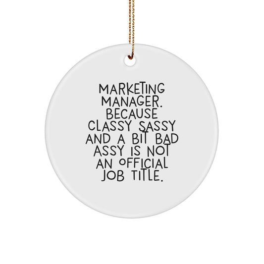 Marketing Manager Humor Circle Ornament Funny Gift for Marketing Managers, Unique Christmas Unique Gifts, Funny Holiday Decorations, Gifts from Coworkers to Marketing Manager - Image 1
