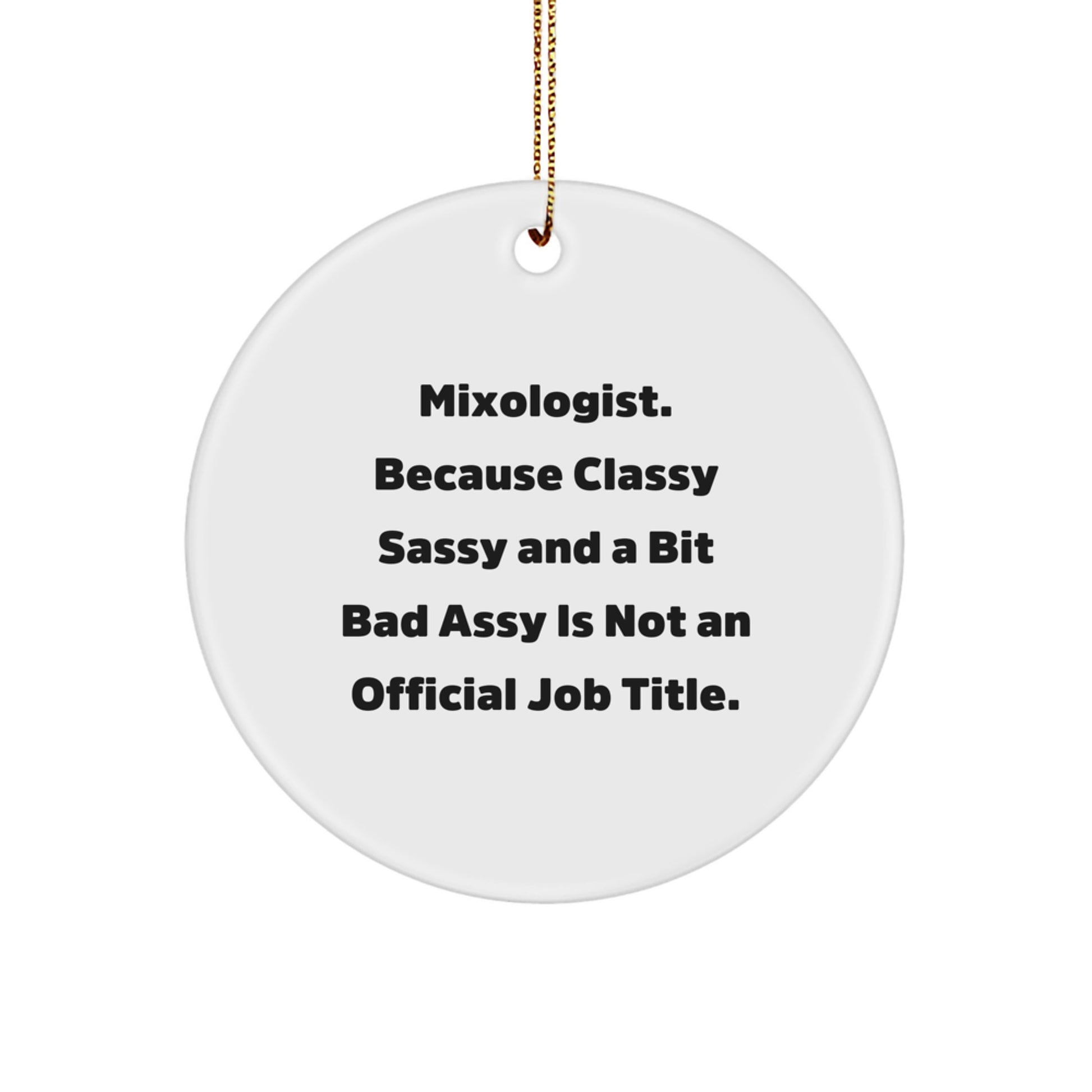 Funny Mixologist Gifts for Men from Friends or Coworkers - 'Mixologist. Because Classy Sassy And A Bit Fearlessy Is Not An Official Job Title.' Circle Ornament for Christmas Unique Gifts - Image 1