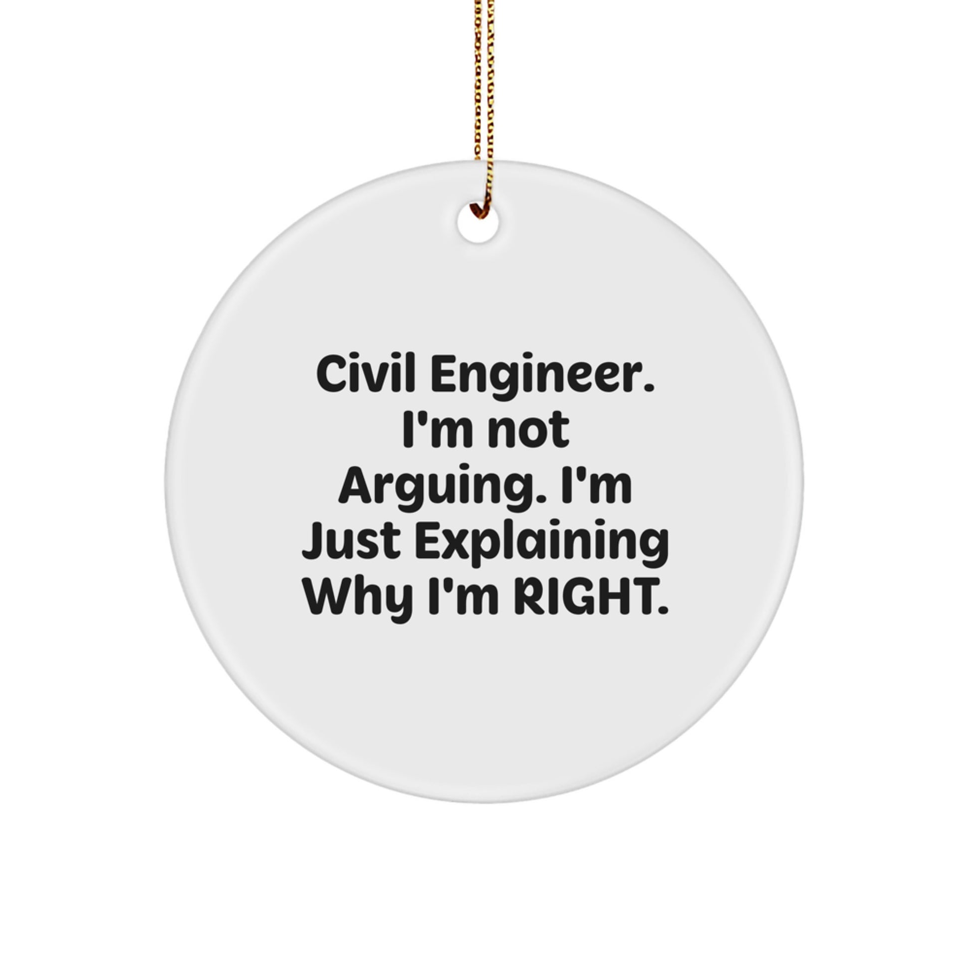 Civil Engineer Christmas Unique Gifts from Friends - 'I'm Not Arguing. I'm Just Explaining Why I'm Right.' Circle Ornament for Civil Engineer Men, Unique Christmas Decorations for Office - Image 1