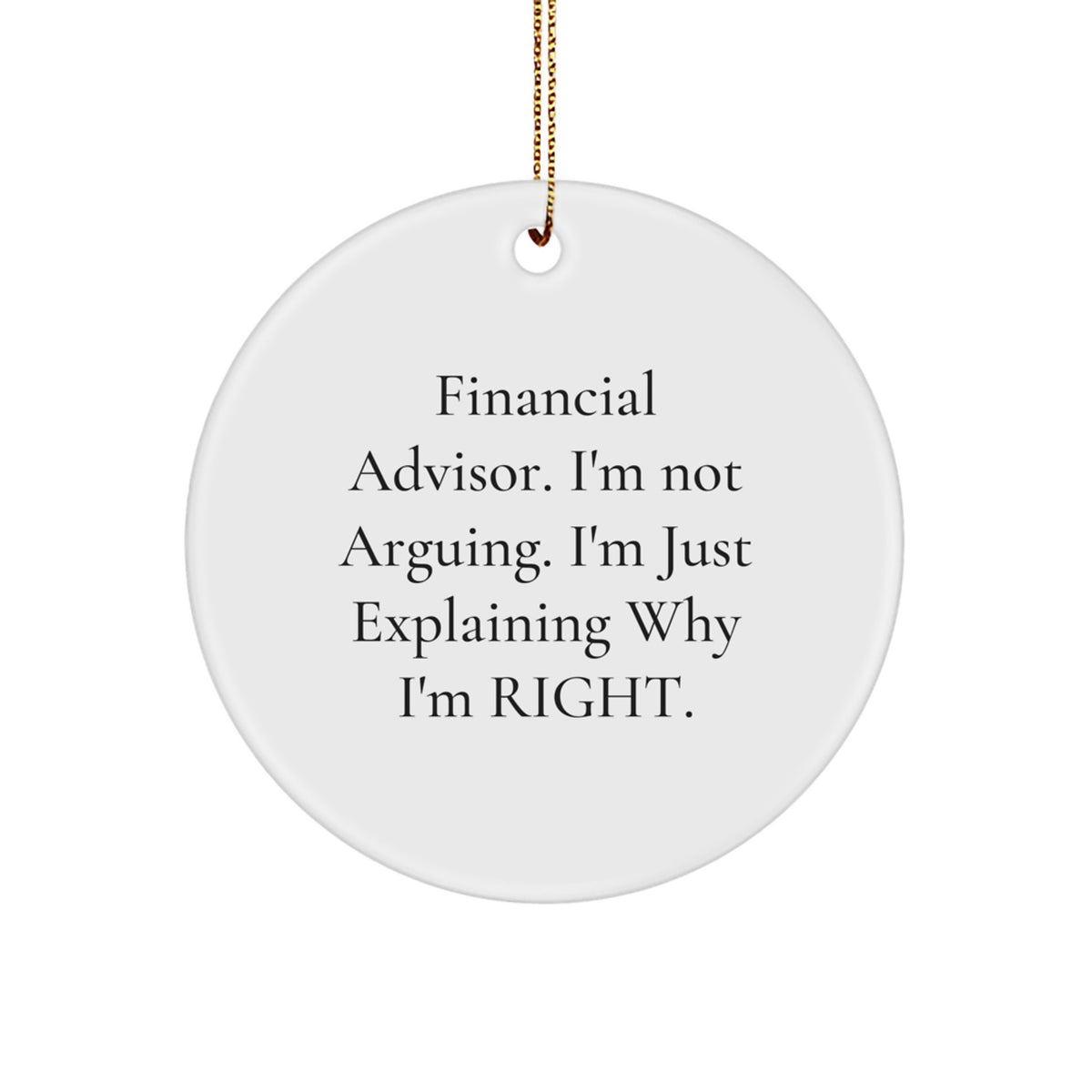 Funny Financial Advisor Gifts from Men to Coworkers - Circle Ornament with Explaining Why I'm Right Quote, Christmas Unique Gifts, Personalized Office Decor - Image 1