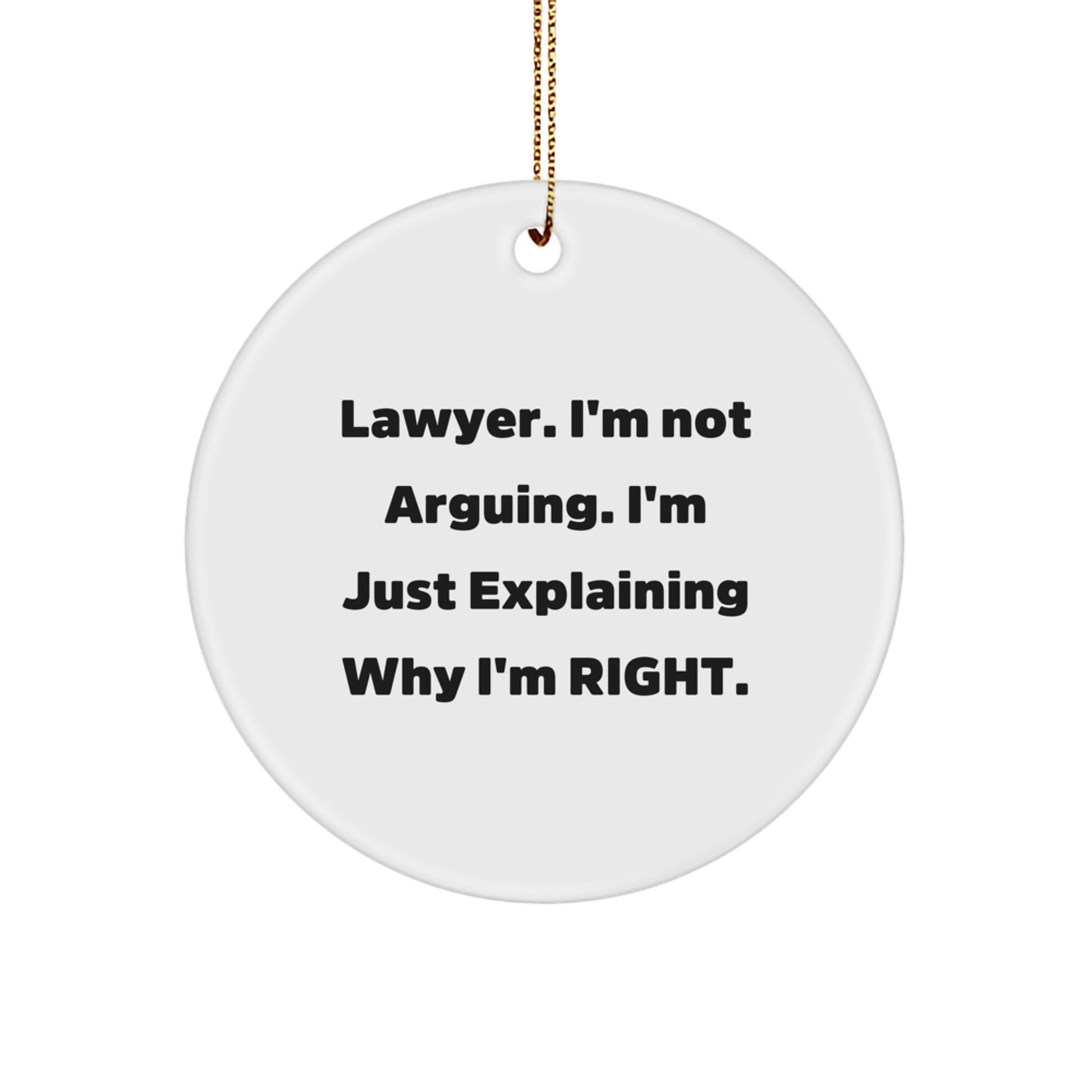 Funny Lawyer Gifts from Friends for Christmas, Lawyer Circle Ornament, I'm Not Arguing, Just Explaining, White Circle Shaped MDF, High-Gloss Plastic Finish - Image 1